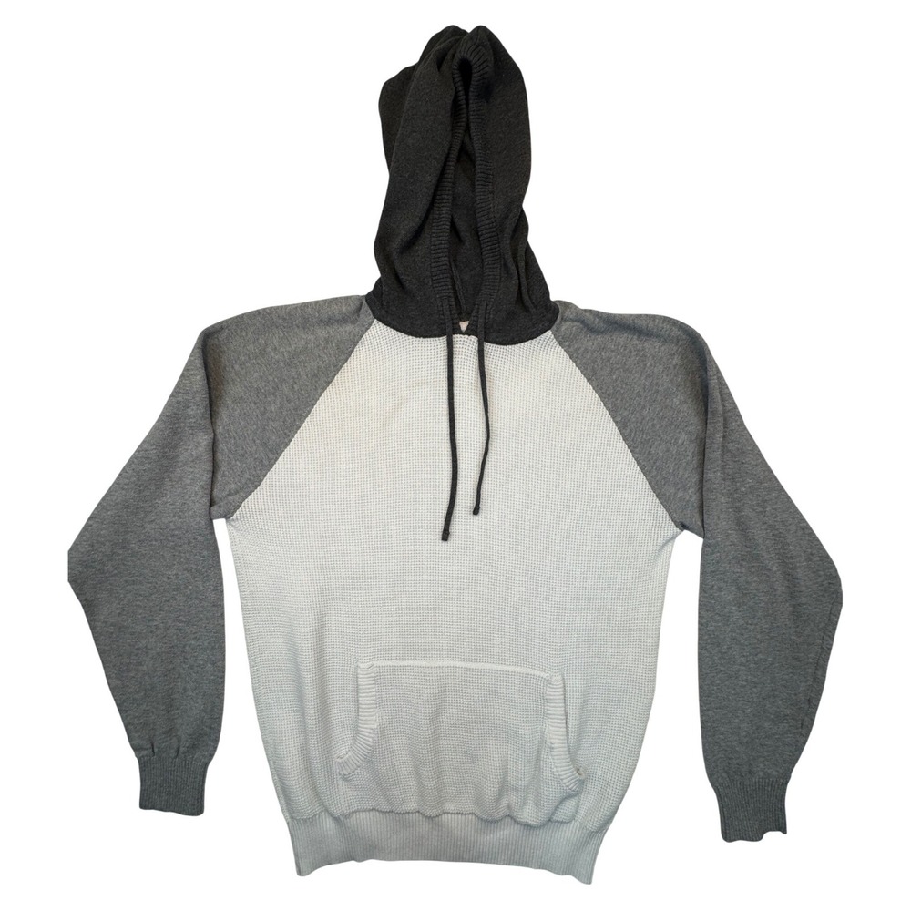 Carbon Hoodie Men Large Gray White Cotton Thermal Raglan Knit Sweater